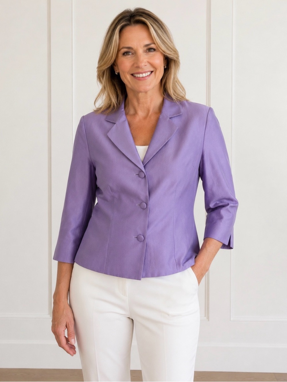 Talbots 100% Pure Silk Blazer Women’s Size 4 Lavender Purple 3/4 Sleeve Jacket